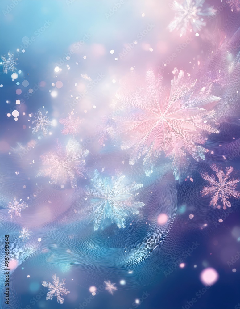 Sparkling snowflakes fall on a blue backdrop Sparkling snowflakes fall on a blue backdrop
