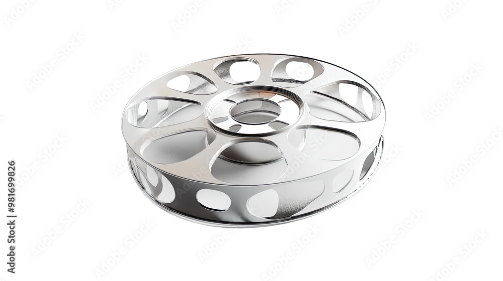 Silver film reel on white transparent background Silver film reel on white transparent background
