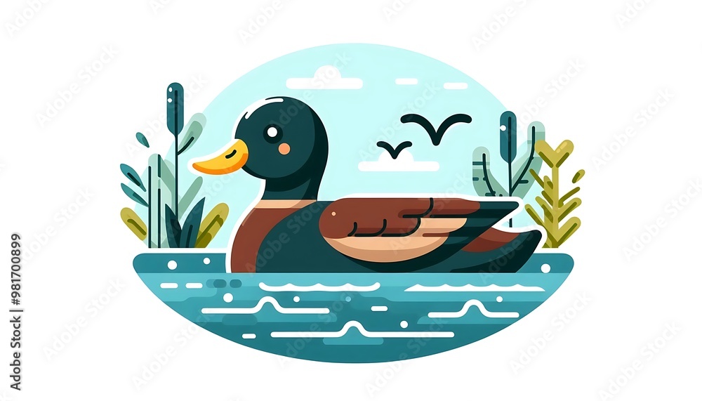 a duck swimming in lake, flat design of a duck swimmig in lake a duck swimming in lake, flat design of a duck swimmig in lake