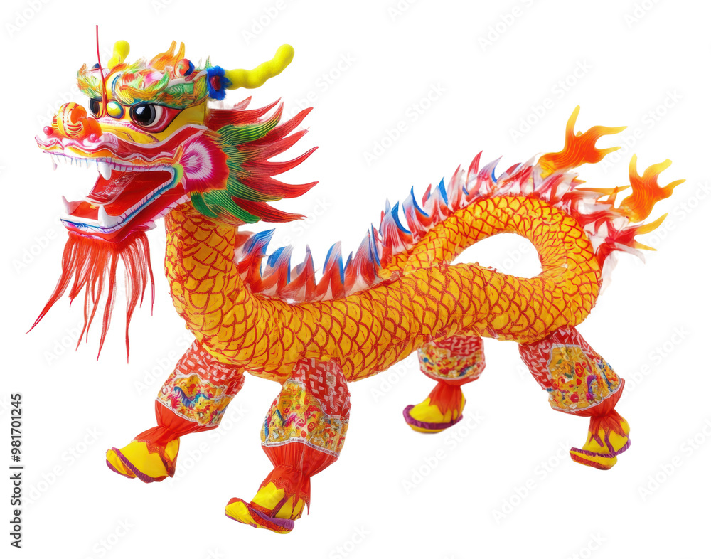 Fototapeta premium Festive colorful dragon costume isolated on transparent background