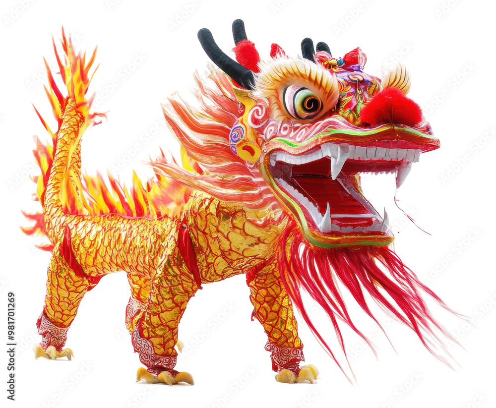 Vibrant dragon dance at festival isolated on transparent background Vibrant dragon dance at festival isolated on transparent background
