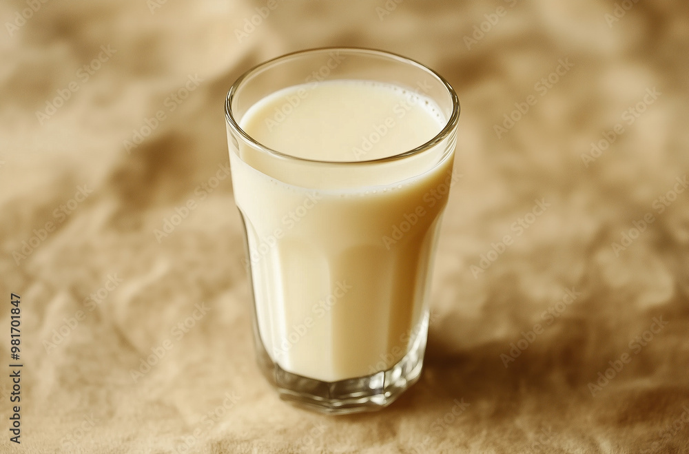 Homely Scene with a Smooth Glass of Buttermilk on a Rustic Table Homely Scene with a Smooth Glass of Buttermilk on a Rustic Table