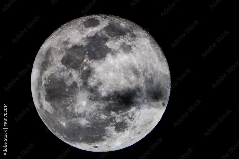 Fototapeta premium The moon is 15 days old and is in the Full Moon phase of its lunar cycle. It is 99% illuminated