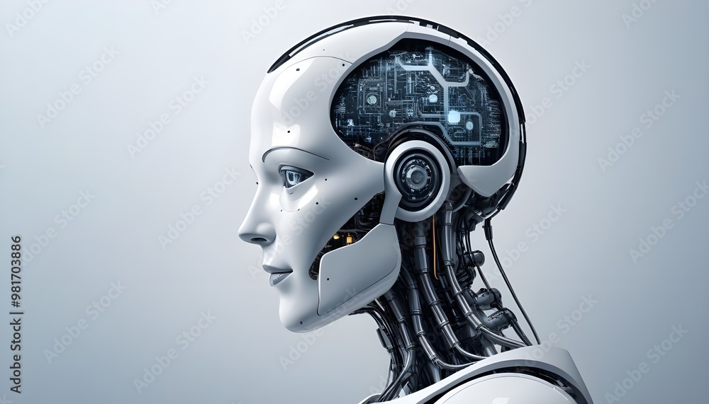 A sleek, futuristic artificial intelligence humanoid robot, primarily white and metallic in color, with a highly detailed and exposed mechanical structure. A sleek, futuristic artificial intelligence humanoid robot, primarily white and metallic in color, with a highly detailed and exposed mechanical structure.