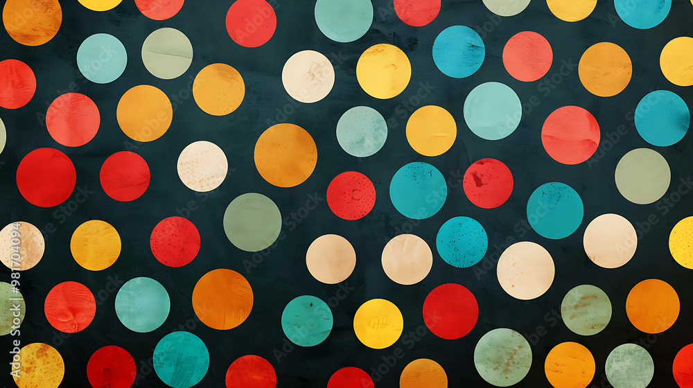 Colorful polka dot pattern on a dark background. Colorful polka dot pattern on a dark background.