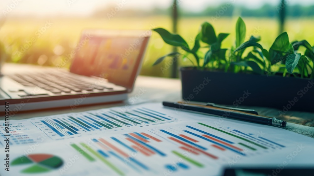 Agriculture business professionals analyzing market trends and data. Agriculture business professionals analyzing market trends and data.
