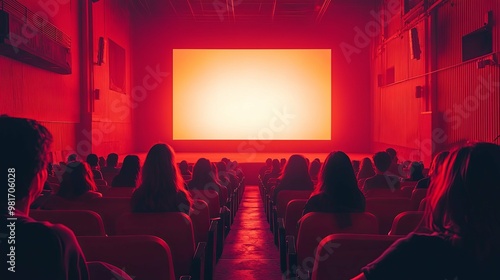 Wallpaper Mural Audience Facing Blank Screen in Red-Lit Theater Torontodigital.ca