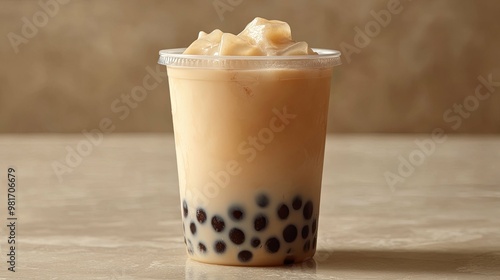 A Clear Plastic Cup Filled with Iced Bubble Tea