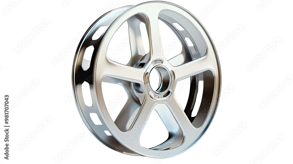 Silver film reel on white transparent background Silver film reel on white transparent background