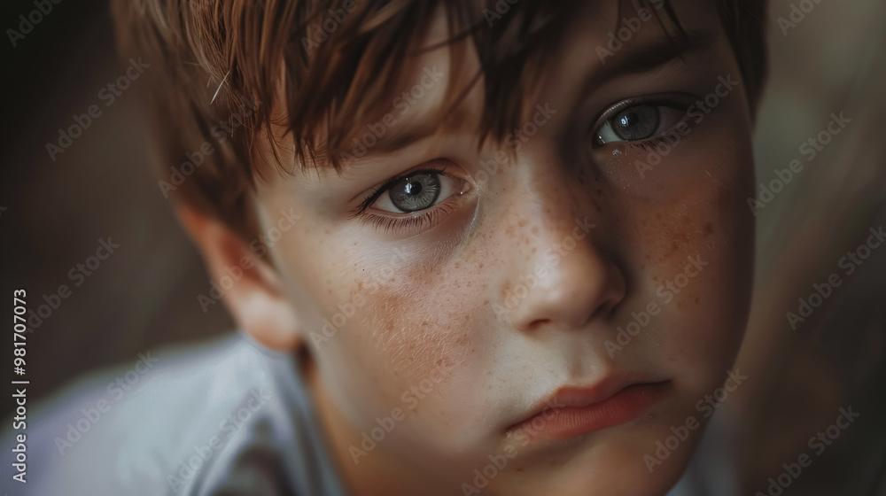 Young boy with a depressed face Young boy with a depressed face