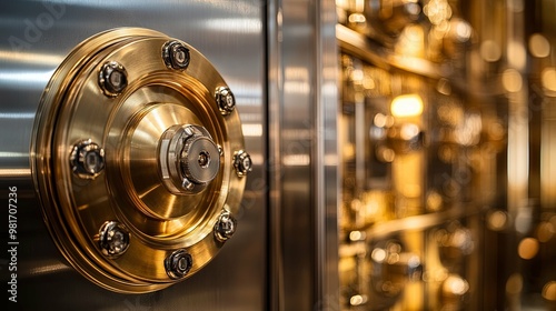Wallpaper Mural Close-up of a Golden Vault Door Knob with Multiple Screws Torontodigital.ca