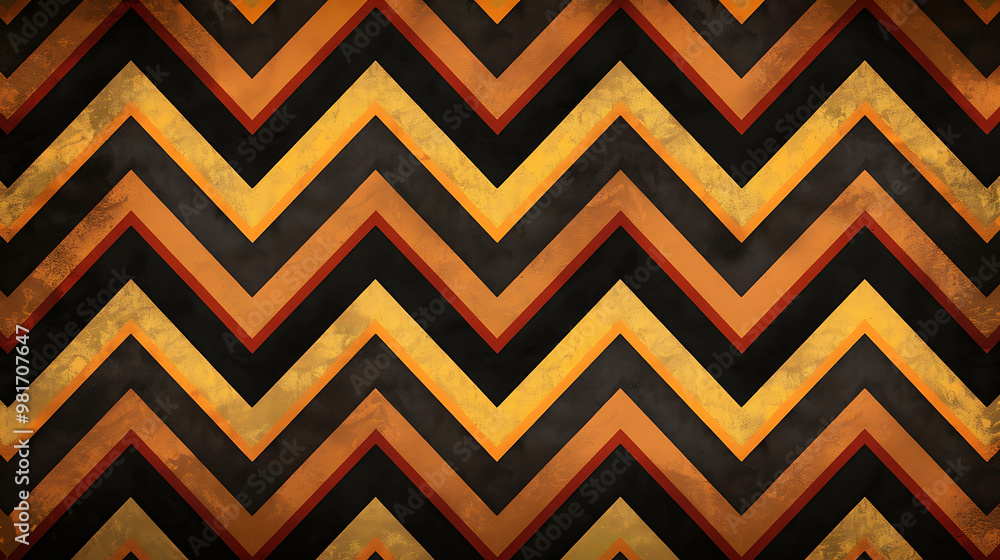 Abstract chevron pattern in gold, black, and red with a grunge texture. Abstract chevron pattern in gold, black, and red with a grunge texture.