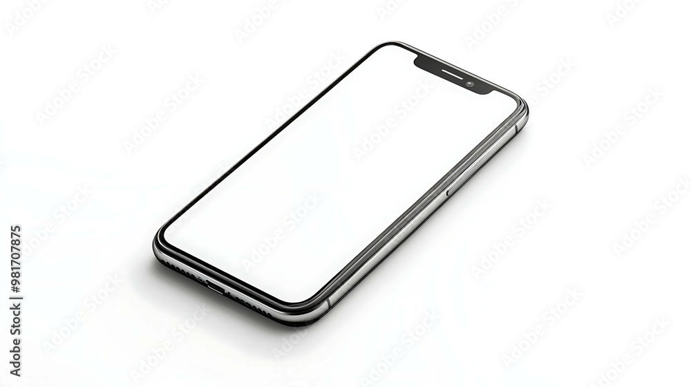 A modern smartphone laying flat on a white surface. A modern smartphone laying flat on a white surface.