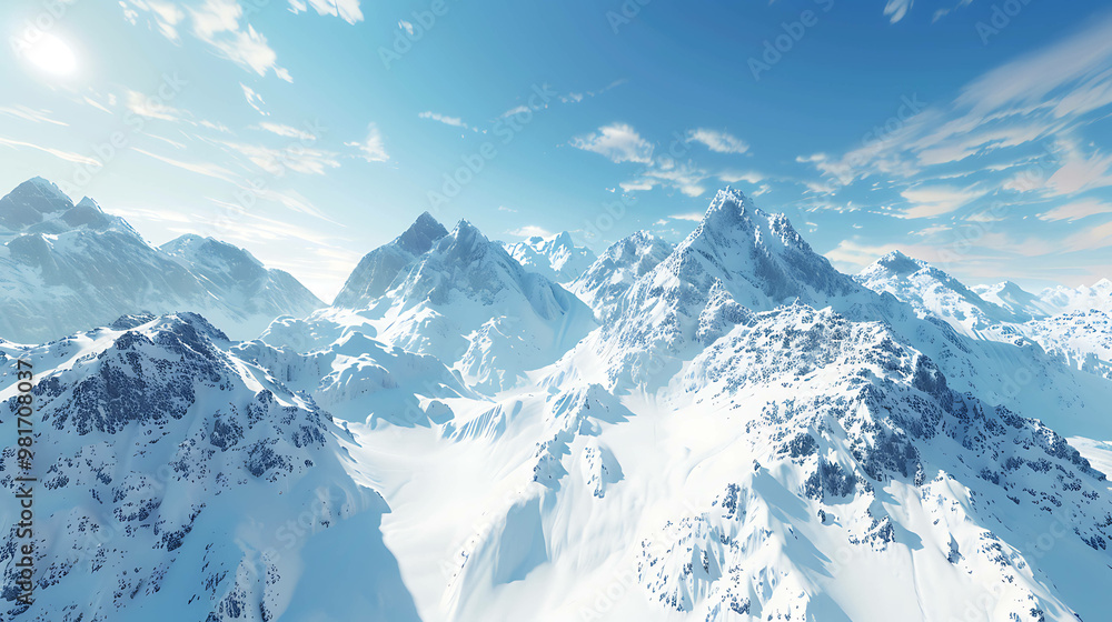 Obraz premium Stunning view of snow-capped mountains against a clear blue sky.