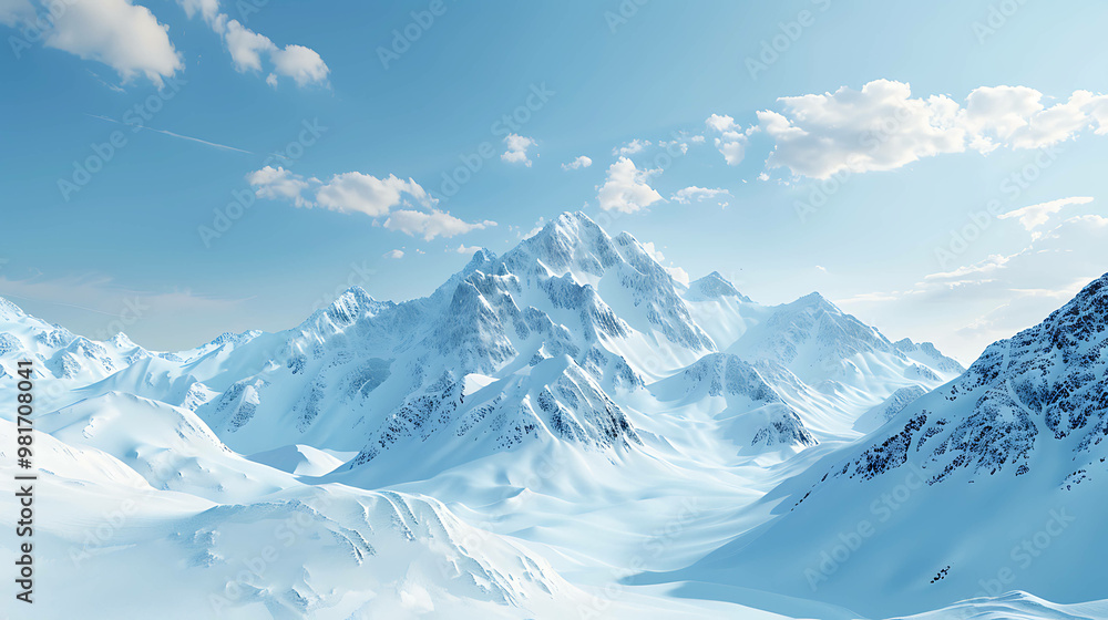 Fototapeta premium Snow-capped mountains under a bright blue sky.