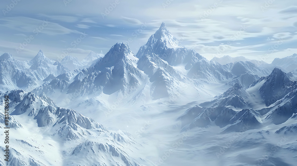 Snowy mountain range in a clear winter sky. Snowy mountain range in a clear winter sky.