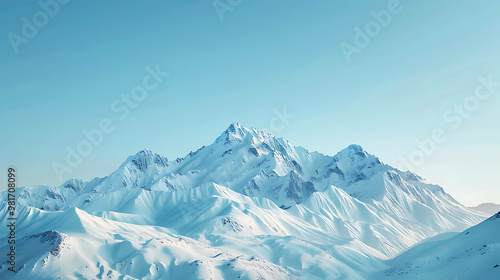 A scenic view of snow-covered mountains against a clear blue sky.