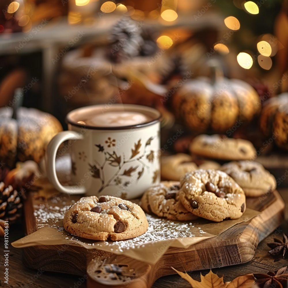 Cozy autumn still life with cup of cocoa and cookies Cozy autumn still life with cup of cocoa and cookies