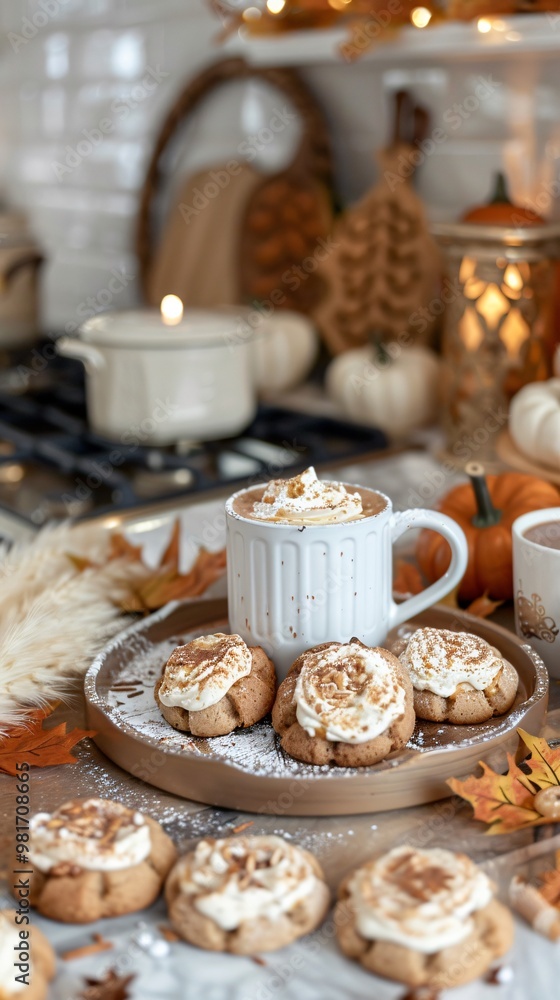 Cozy autumn still life with cup of cocoa and cookies Cozy autumn still life with cup of cocoa and cookies