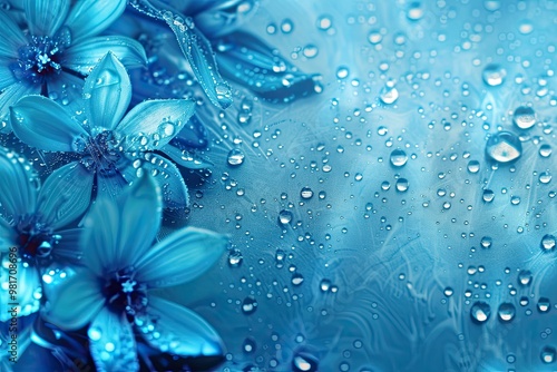 very beautiful cyan wallpaper desktop with fresh floral curved and droplets of water 