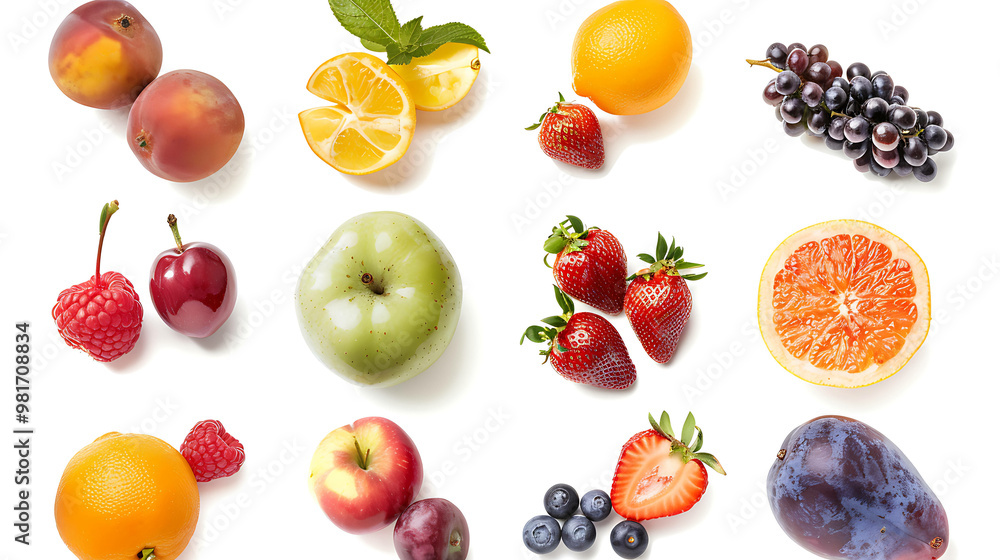A variety of fresh fruits isolated on a white background. A variety of fresh fruits isolated on a white background.