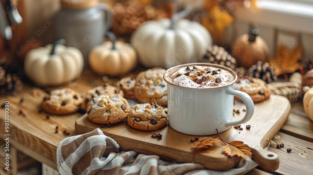 Cocoa and cookies on Autumn background Cocoa and cookies on Autumn background