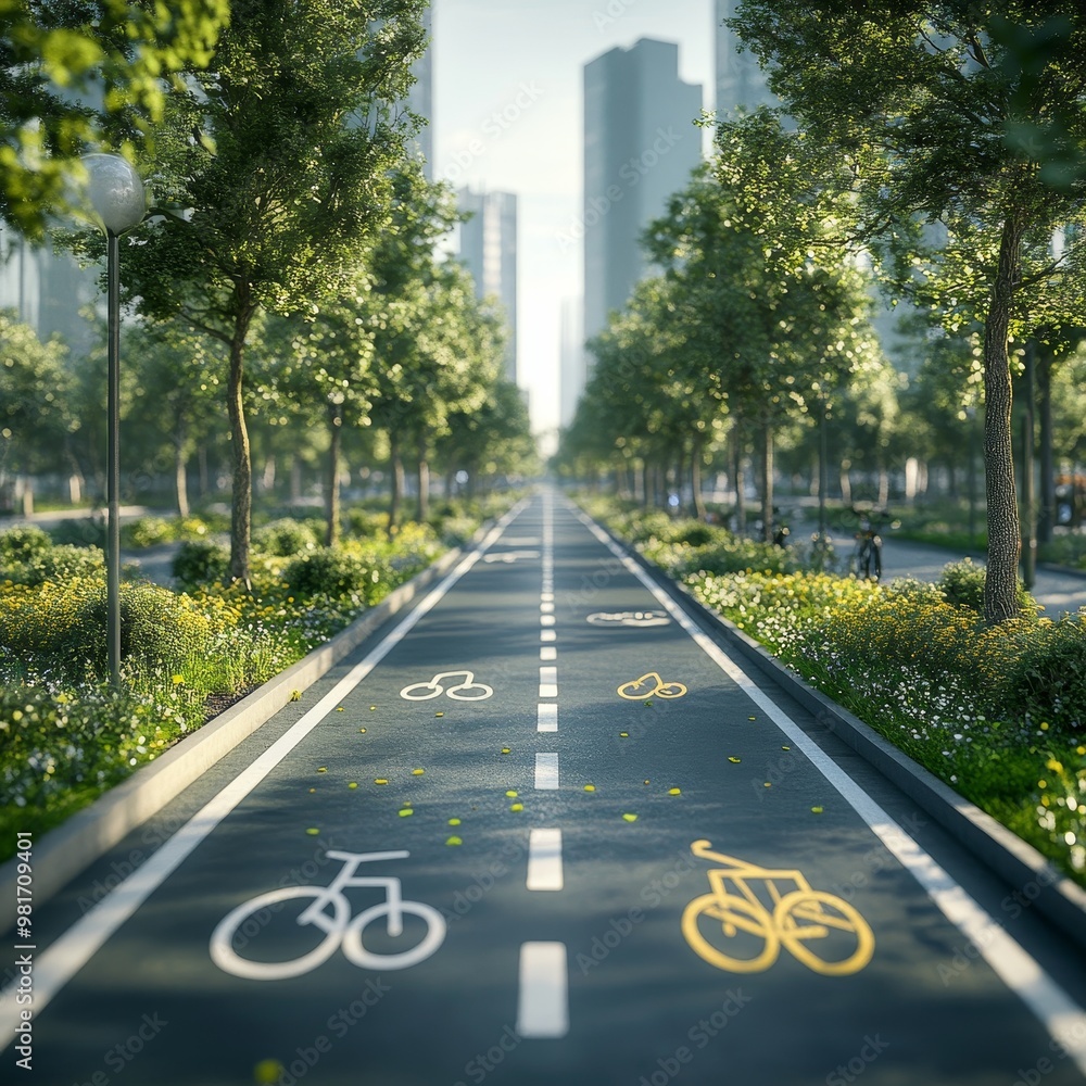 Obraz premium Urban Bike Path in a Modern Cityscape