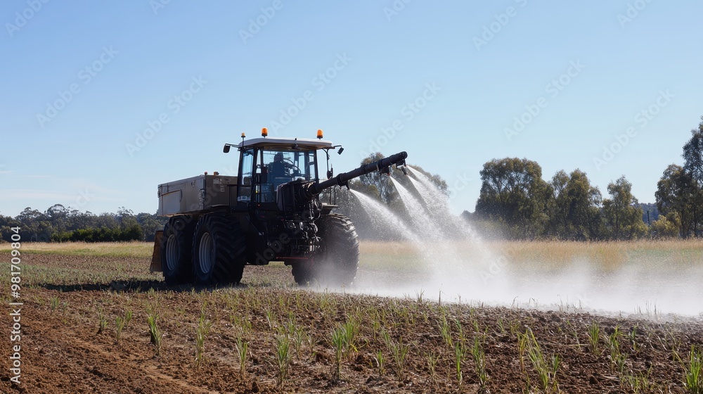 Fototapeta premium Agriculture irrigation technologies being demonstrated at a farming expo.