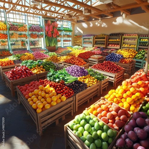 Vibrant Fruit and Vegetable Market Display