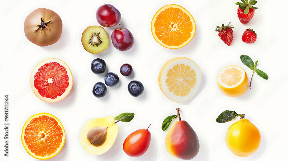 A variety of fruits on a white background. A variety of fruits on a white background.