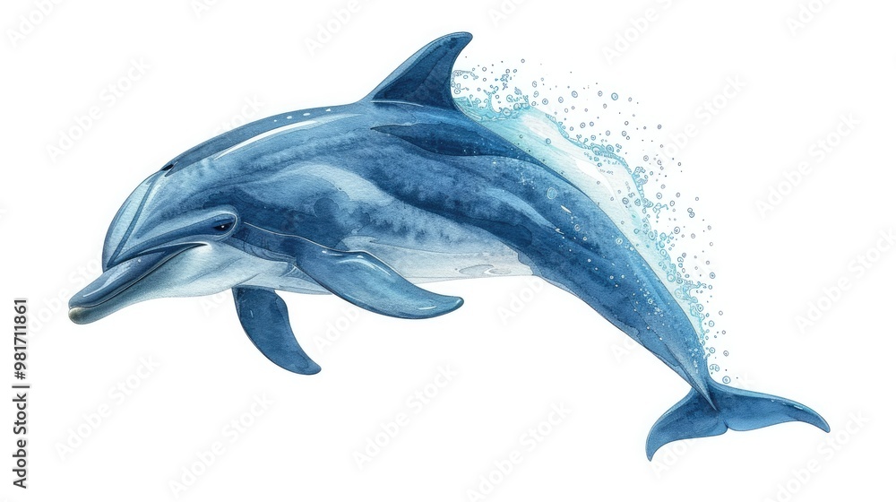 Obraz premium Majestic Leaping Dolphin Splashing in Tropical Ocean Waves This stunning image captures the grace and power of a dolphin jumping high out of the crystal clear blue waters