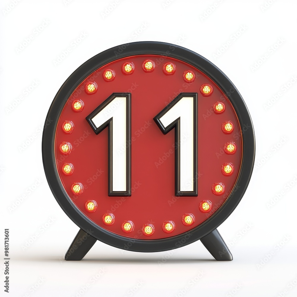 Red Round Clock with the Number Eleven Displayed Red Round Clock with the Number Eleven Displayed