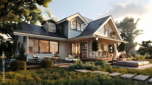 Front view of modern house 3D rendering house Luxurious villa with modern architectural design