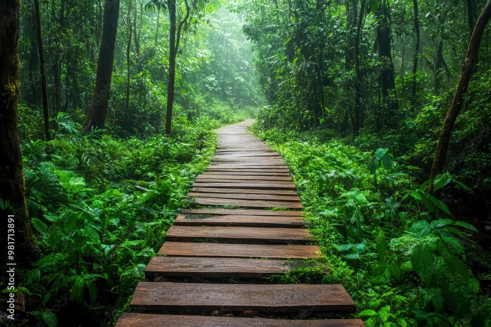 Obraz premium Walkway in the verdant forest , ai