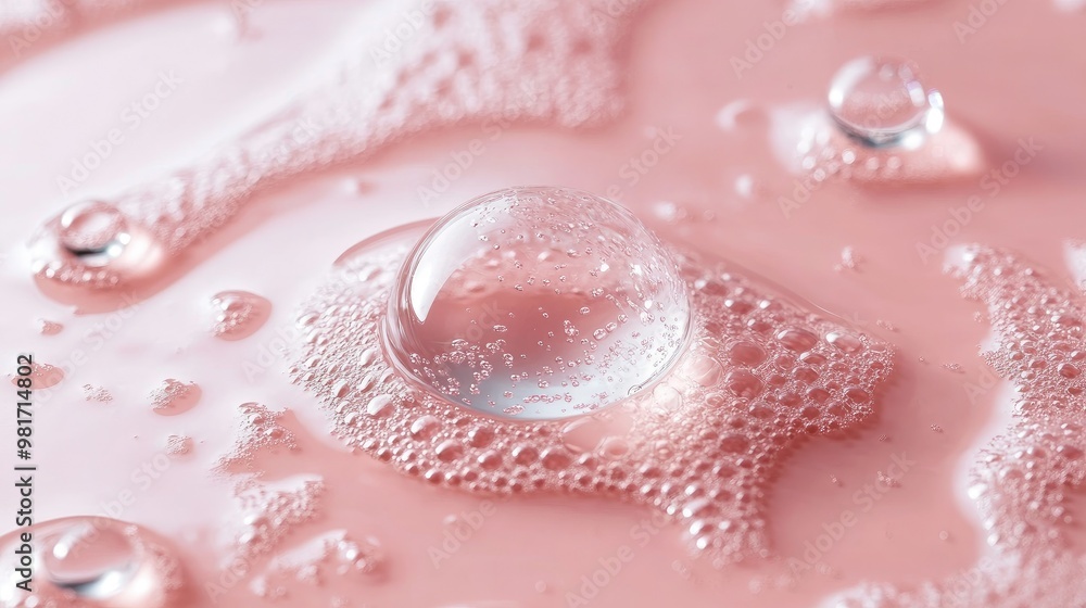 A Close-up of a clear liquid cosmetic product pink background A Close-up of a clear liquid cosmetic product pink background