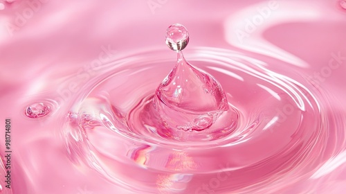 A Close-up of a clear liquid cosmetic product pink background