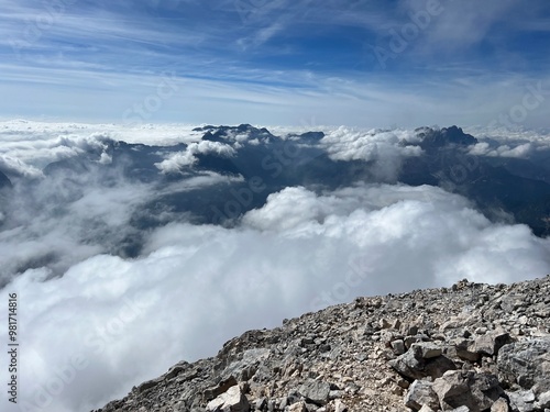 Panorama from the mountain peak Big Mangart, Strmec na Predelu (Triglav National Park, Slovenia) - Panorama vom Grosse Mangart-Gipfel in den Julischen Alpen (Triglav-Nationalpark, Slowenien) photo