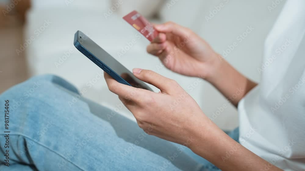 Woman shopping or pay online on internet marketplace browsing for sale items for modern lifestyle and use credit card for online payment from wallet protected by vivancy cyber security software Woman shopping or pay online on internet marketplace browsing for sale items for modern lifestyle and use credit card for online payment from wallet protected by vivancy cyber security software