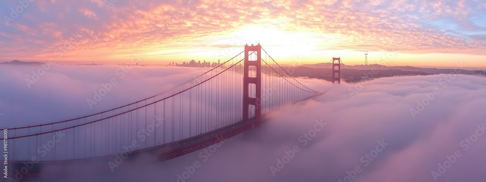 Early morning low fog at Golden Gate Bridge sanfrancisco Early morning low fog at Golden Gate Bridge sanfrancisco