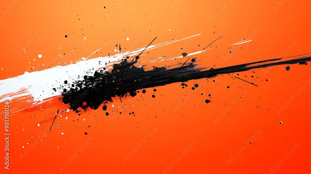 Dynamic abstract splash art featuring bold black and white strokes against a vibrant orange backdrop. Dynamic abstract splash art featuring bold black and white strokes against a vibrant orange backdrop.