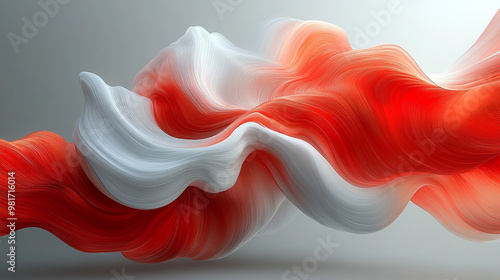 Dynamic abstract design featuring flowing red and white waves, perfect for backgrounds or artistic projects.