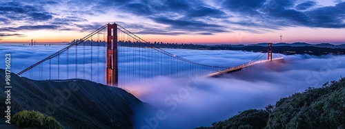 Early morning low fog at Golden Gate Bridge sanfrancisco photo