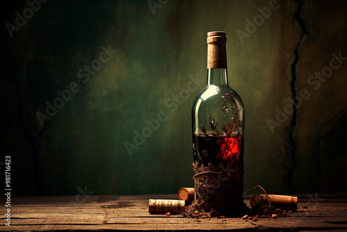 Illustrating premium grape wine quality with a wine bottle. photo