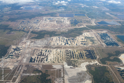 Aerial view of large phosphate strip mine in Harde county Florida, USA. photo