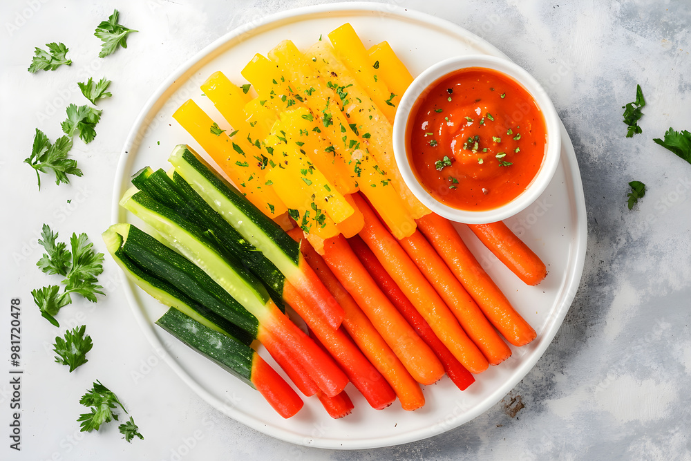 A plate of vegetables with a dipping sauce A plate of vegetables with a dipping sauce