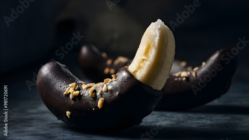 Dark Chocolate Covered Frozen Banana with Nuts photo