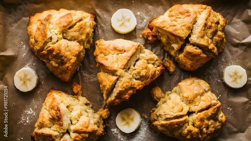 Freshly Baked Banana Scones with Flour Dusting photo