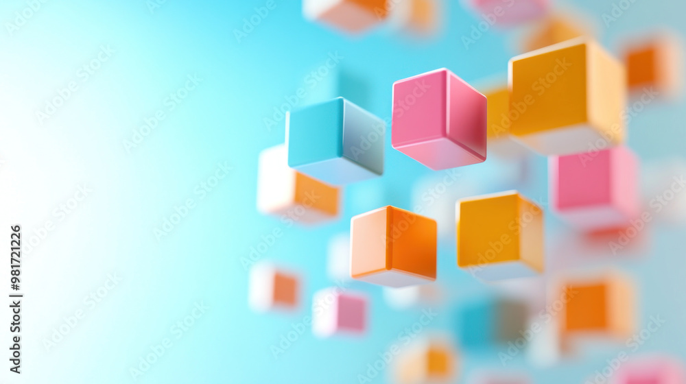 Colorful floating cubes create vibrant and dynamic visual effect. Colorful floating cubes create vibrant and dynamic visual effect.
