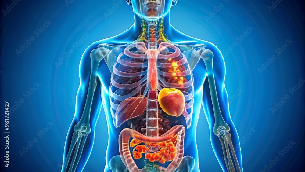 Generate an image featuring a detailed CT scan of internal organs, such as the liver, kidneys, and spleen, with accurate color representation and precise labeling, set against a soft Generate an image featuring a detailed CT scan of internal organs, such as the liver, kidneys, and spleen, with accurate color representation and precise labeling, set against a soft