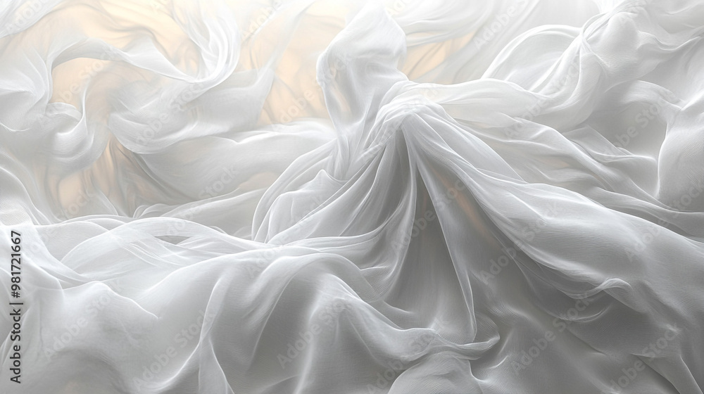A soft, flowing white fabric draped elegantly, creating an ethereal and serene ambiance, perfect for various design projects. A soft, flowing white fabric draped elegantly, creating an ethereal and serene ambiance, perfect for various design projects.